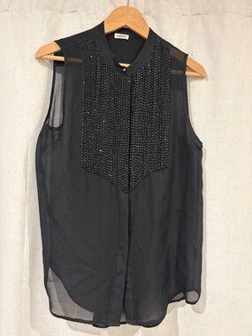 L'AGENCE Black Sleeveless Beaded Chiffon Blouse